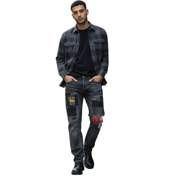 Polo Ralph Lauren Men Washed Black Graphic Patched Sullivan Slim Jeans 33x30 NWT